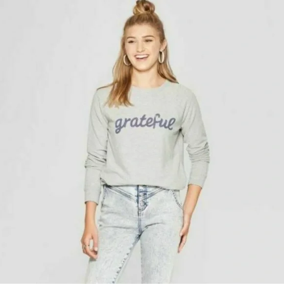 Grayson Threads Gray Crewneck Sweatshirt, Grateful, Size XL - Picture 2 of 11